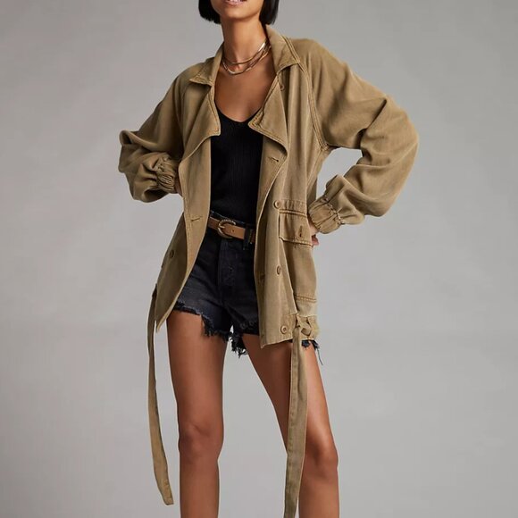 Anthropologie Draped Utility Safari Jacket Sage Green Belted Womens S - Picture 9 of 9